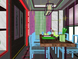 panorama antique chinese style living room restaurant space 41 3D Модель