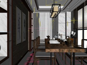 panorama antique chinese style living room restaurant space 41 3D Модель