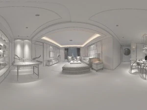 panorama antique chinese style living room restaurant space 42 3D Model