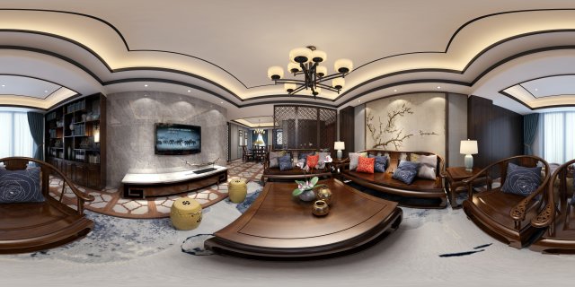panoramic antique chinese style living room restaurant space 44 Modello 3D .c4d .max .obj .3ds .fbx .stl .blend 