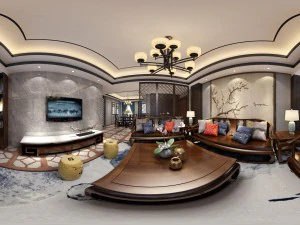 Soggiorno panoramico in stile cinese antico, spazio ristorante 44 Modello 3D