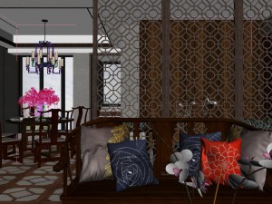 panoramic antique chinese style living room restaurant space 44 Modello 3D