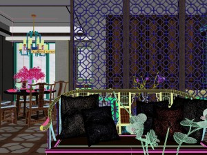 panoramic antique chinese style living room restaurant space 44 Modello 3D