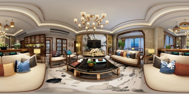panorama antique chinese style living room restaurant space 45 3D Model .c4d .max .obj .3ds .fbx .stl .blend 