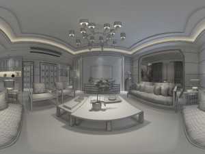 panorama antique chinese style living room restaurant space 45 3D Model