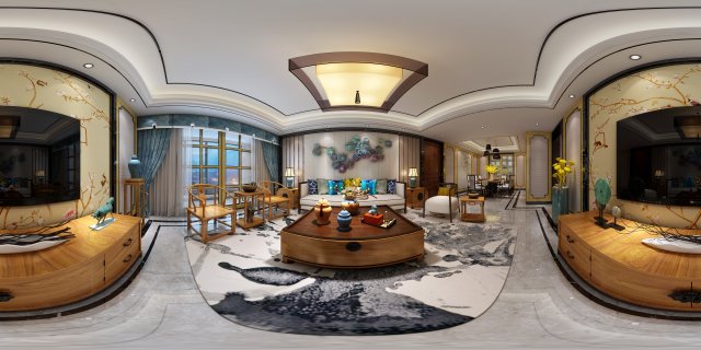 panorama antique chinese style living room restaurant space 46 3D Model .c4d .max .obj .3ds .fbx .stl .blend 