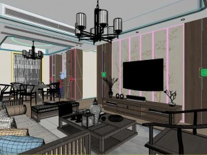 panoramic antique chinese style living room dining room 48 3D Model