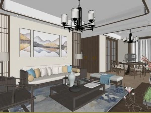 panoramic antique chinese style living room dining room 48 3D Model