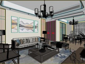 panoramic antique chinese style living room dining room 48 3D Model