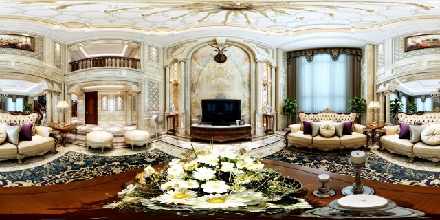 panoramic 360 deluxe european family living room restaurant 08 3D Model .c4d .max .obj .3ds .fbx .stl .blend 