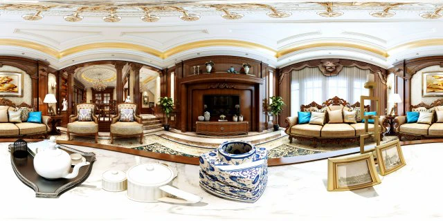 panoramic 360 deluxe european family living room restaurant 09 3D Model .c4d .max .obj .3ds .fbx .stl .blend 