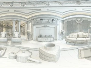 panoramic 360 deluxe european family living room restaurant 09 3D Model