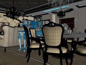 panoramic 360 deluxe european family living room restaurant 13 3D Model