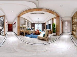 panorama mashup style family living room restaurant 01 3D Model