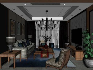 panorama mashup style family living room restaurant 01 3D Model