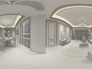 panorama mixed living room restaurant space 01 3D 모델