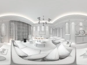 panorama mixed living room restaurant space 03 3D Model