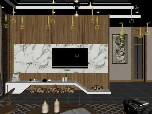 panorama mixed living room restaurant space 03 3D Model