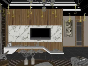panorama mixed living room restaurant space 03 3D Model