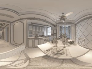 panoramic 360 american style restaurant kitchen space 03 3D Model