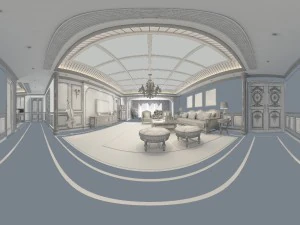 panoramic american style family living room restaurant 01 3D Model