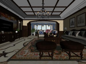 panoramic american style family living room restaurant 01 3Dモデル