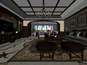panoramic american style family living room restaurant 01 3D Model