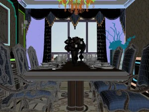 panoramic american style family living room restaurant 01 3D Model