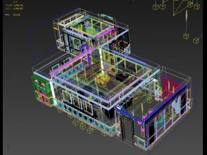 panoramic american style family living room restaurant 01 3D Model