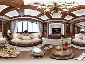 panoramic american style family living room restaurant 02 3D Model