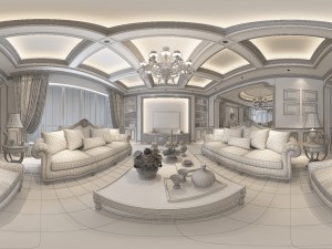 panoramic american style family living room restaurant 02 Model 3D