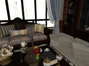 panoramic american style family living room restaurant 02 3D Model