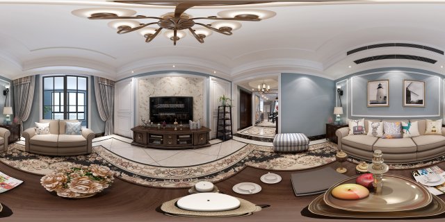 panoramic american style family living room restaurant 03 Model 3D .c4d .max .obj .3ds .fbx .stl .blend 
