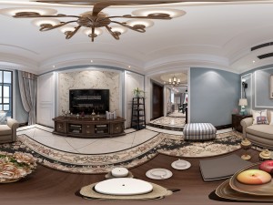 panoramic american style family living room restaurant 03 3D Модель