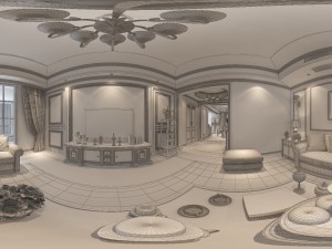 panoramic american style family living room restaurant 03 Model 3D