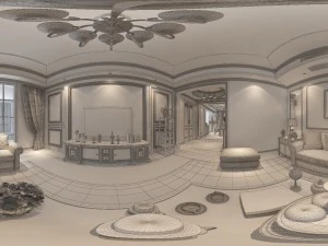 panoramic american style family living room restaurant 03 3D Model