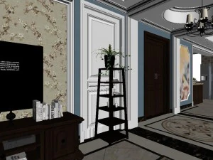 panoramic american style family living room restaurant 03 3D Model