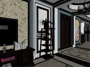 panoramic american style family living room restaurant 03 3D Model