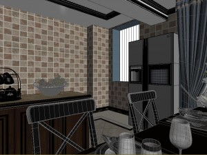 panoramic american style family living room restaurant 03 Model 3D