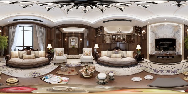 panoramic american style family living room restaurant 04 Modelo 3D .c4d .max .obj .3ds .fbx .stl .blend 