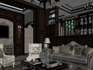 panoramic american style family living room restaurant 04 3D Model