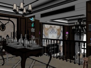 panoramic american style family living room restaurant 04 Modelo 3D