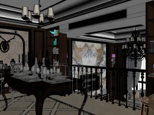 panoramic american style family living room restaurant 04 3D Model
