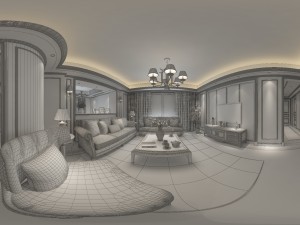 panoramic american style family living room restaurant 07 Model 3D