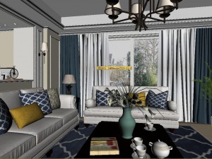 panoramic american style family living room restaurant 07 Model 3D