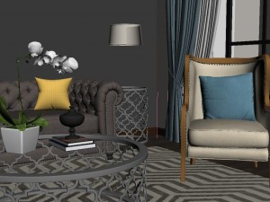 panoramic american style family living room restaurant 08 3D Model