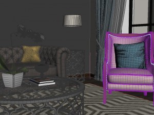 panoramic american style family living room restaurant 08 3D Model