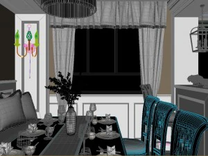 panoramic american style family living room restaurant 10 3D Model
