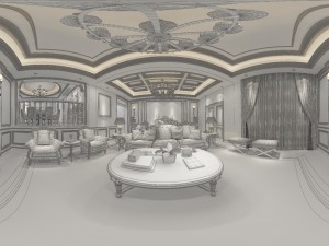 panoramic american style family living room restaurant 12 3D-Modell