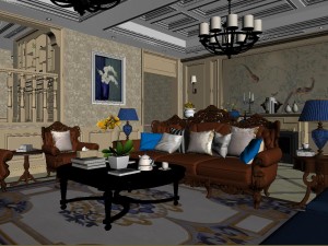 panoramic american style family living room restaurant 12 3D-Modell
